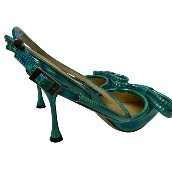 Mach & Mach Pumps Women's Double Bow Ankle Iridescent Leather  EU 36.5 US 6.5 - Picture 7 of 11
